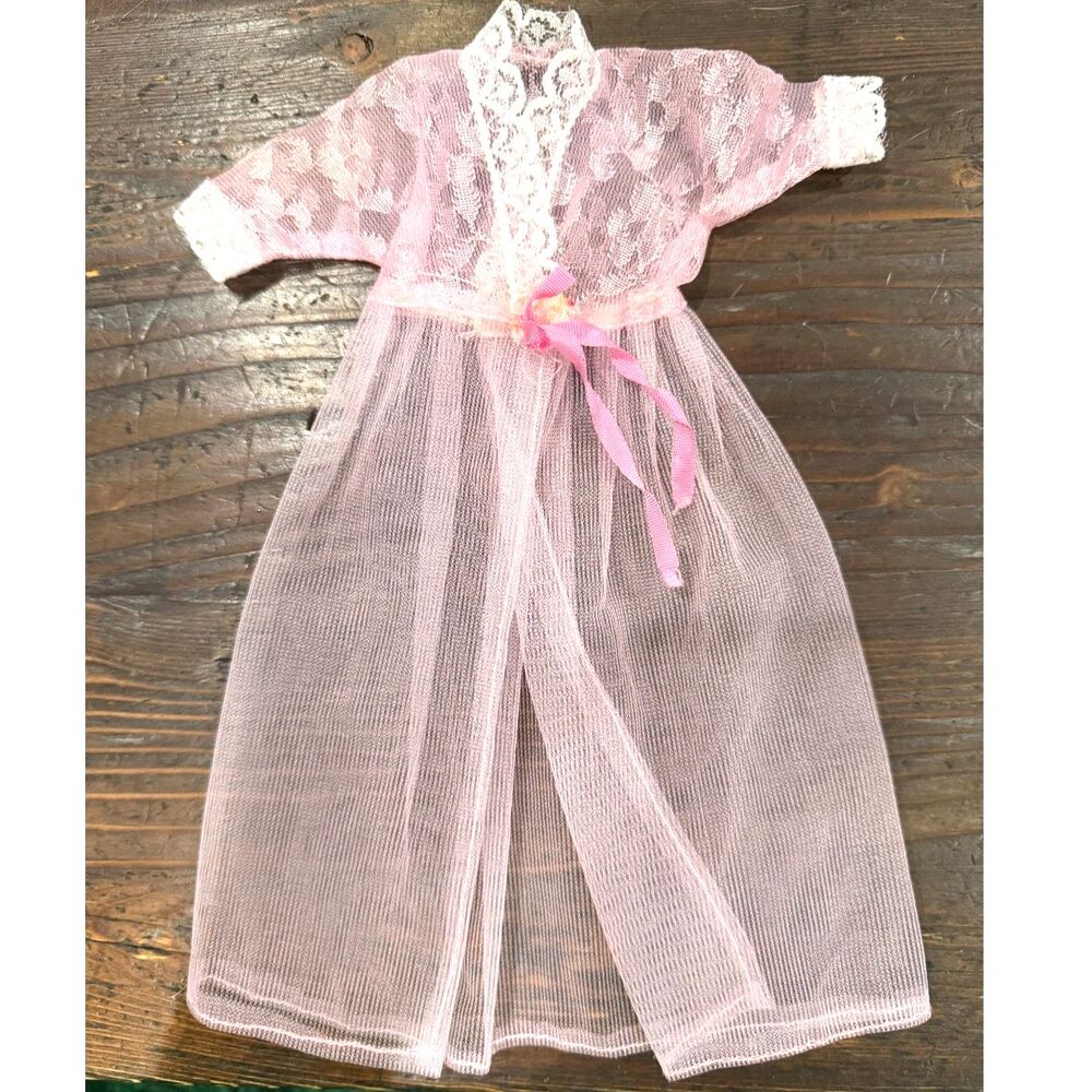 Vintage Barbie 1960's Nighty Negligee Robe Peignoir Pink Sheer